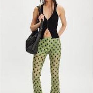 NWOT Free People Green and Black Patterned Flare Pants NWOT